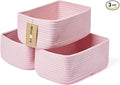 Small Storage Baskets for Organizing | Closet Organizer Bins | Shelf Toy Basket | Woven Rope Baskets | Cube Decorative Box | Shallow Basket | 11.5x7.5x4.7” | 3 Packs Pink