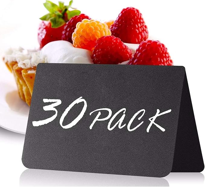 30 Pack Chalkboard Table Tents 4x3 – Reusable Food Labels for Buffet, Bakery, Catering & Party Displays – Plastic Standing Chalkboard Tags & Tabletop Signs