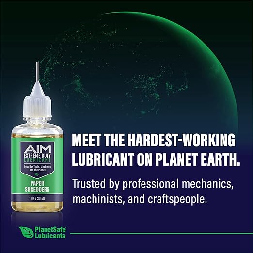 PlanetSafe Lubricants AiM Paper Shredder Oil/Lubricant - 1 oz - Reduces Friction & Noise, Keeps Blades Sharp, Water-Repellent - Ideal for Paper Shredders, Shredding, No Sheets - Made in The USA!