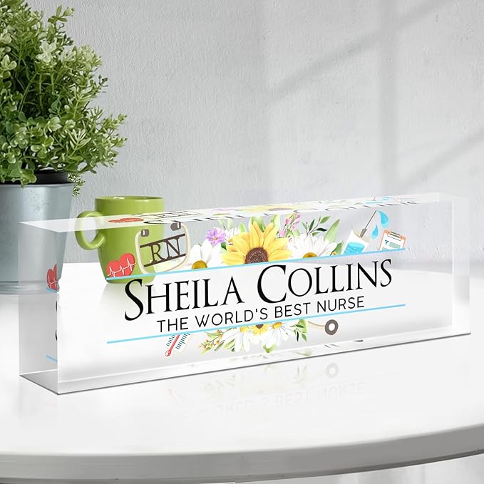 Custom Acrylic Name Plate for Desk, Employee Appreciation Gifts, Personalized Office Decor, Funny Gifts for Coworkers, Boss, Teacher (Nurse A)