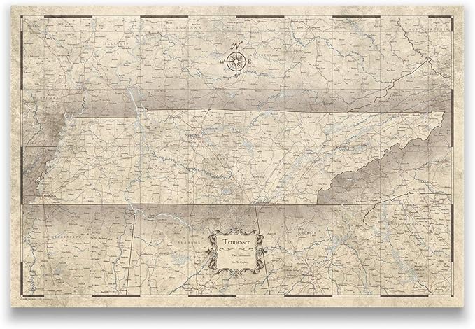 Push Pin Tennessee Map Board - With Push Pins to Mark Tennessee Travels - Handmade in Ohio, USA - Design: Rustic Vintage
