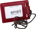 Aslana Genuine Leather ID Badge Holder with Lanyard, RFID Blocking Protection (A4- Red)