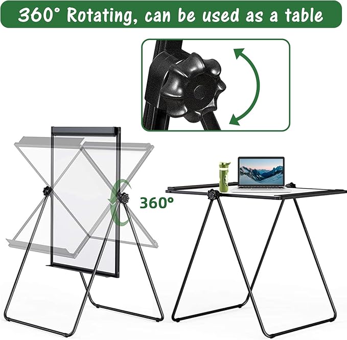 Stand White Board Magnetic 40 x 28 inches Dry Erase Board Double Sided Height Adjustable Flip Chart Easel with Flipchart Hooks for Teaching Presentation Meeting, Black