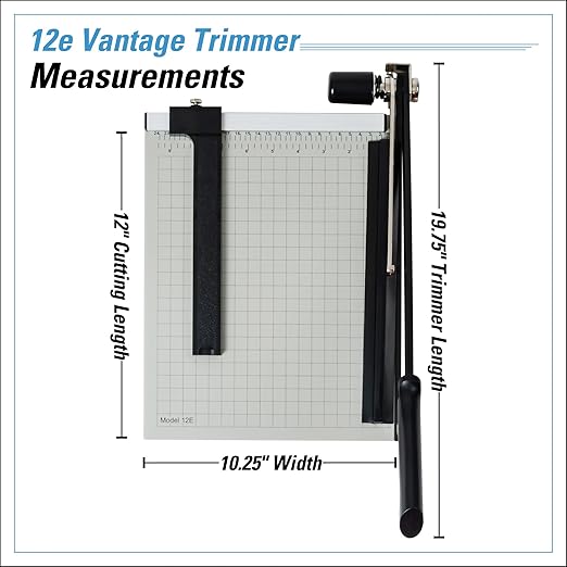 Dahle 12e Vantage Paper Trimmer, 12" Cut Length, 15 Sheet, Automatic Clamp, Adjustable Guide, Metal Base with 1/2" Gridlines, Guillotine Paper Cutter