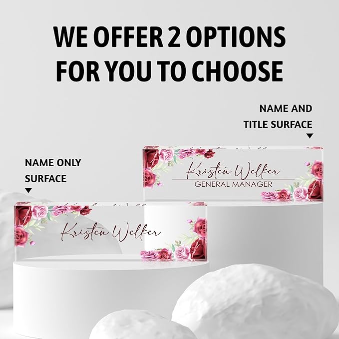 Personalized Name Plate for Desk, Custom Desk Name Plate, Acrylic Name Plate Office Desk Accessories, Personalized Office Gifts for Coworkers Teachers, Employee Appreciation Gifts (A-Rose)