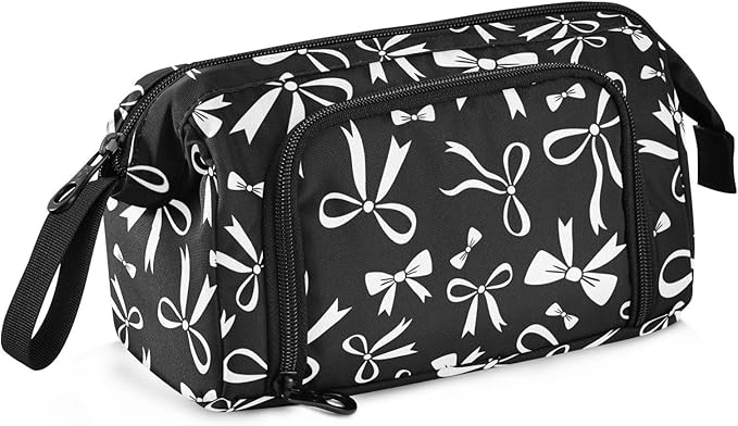 Bow Black Pencil Case Pouch Big Capacity Pencil Bag Box Organizer Pen Case with Compartmens Stationery Organizer for Girls Boys Women School College Office