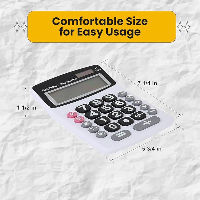 Lily' Home Jumbo 12 Digit with Solar Power, Large LCD Display - Desktop Calculator, Dual Power, Large Button Design, Battery Operation, Easy-to-Read Tilted, for Home, Office, School, Class & Business