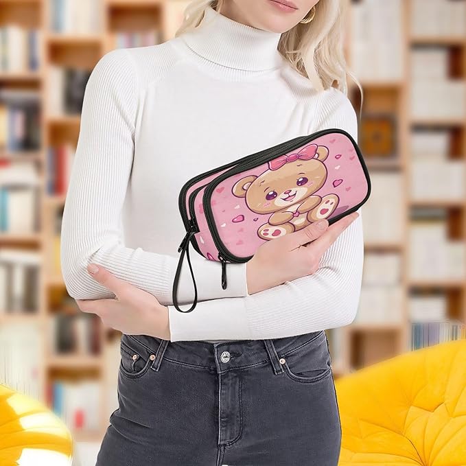 Cute Teddy Bear Pencil Case Box Boys Girls Large Pencil Pouch with Zipper Compartments Big Capacity Stationery Pen Bag Organizer for Kids Teens Adults School