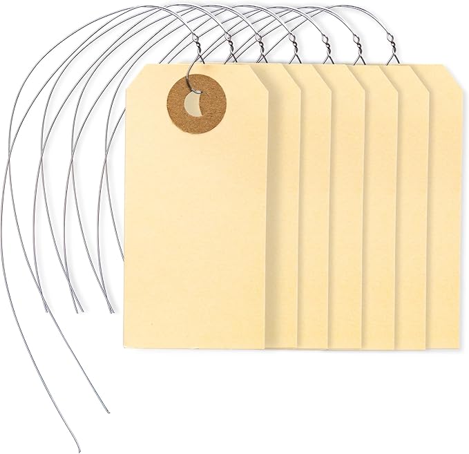 Perco Manila Shipping Tags with Metal Wires — Small Durable Blank Paper Tags 2¾″ x 1⅜″ — Ideal for Labeling and Inventory Use — Box of 100