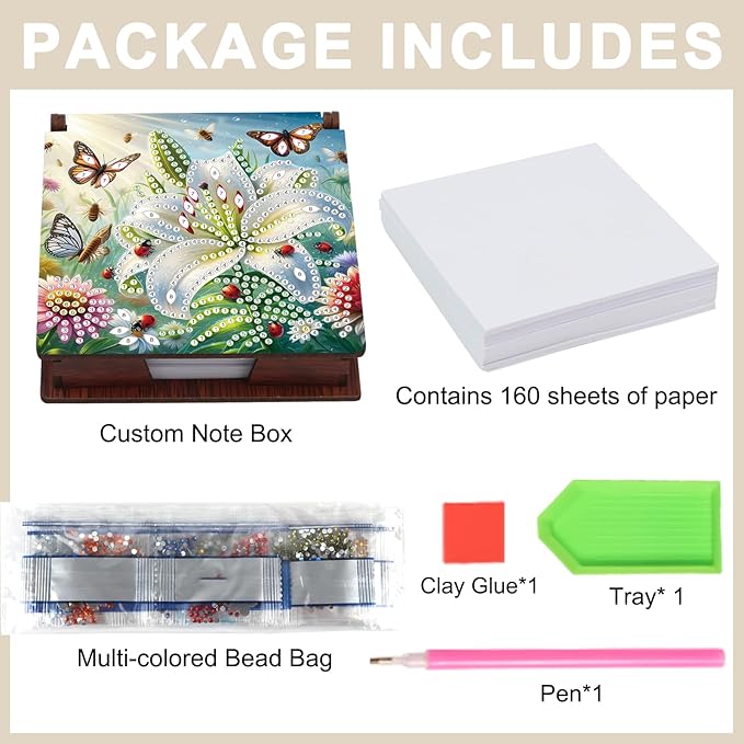 Formeydemi Flower Diamond Painting Kit Note Box,Memo Paper Storage Box Diamond Art,Sticky Note Holder Diamond Art,Diamond Painting Memo Pad For Office Desk. (Flower)