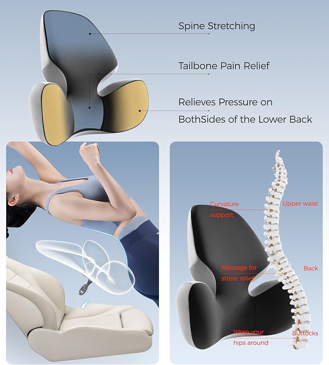 BEBAS Lumbar Support Pillow - Ergonomic Memory Foam Back Cushion for Lower Back Pain Relief - Washable Cover - Fits Car Seats, Office Chairs, Gaming Chairs, Wheelchairs & Home Use - Black
