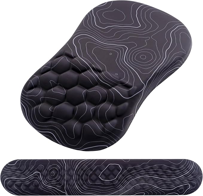 Mouse Pad Wrist Support, Laokiiy 2 in1 Keyboard Wrist Rest+ Ergonomic Mouse Pad, Non-Slip Wrist Rest for Computer Keyboard, Made Easy Typing & Relieve Wrist Pain(Black White)