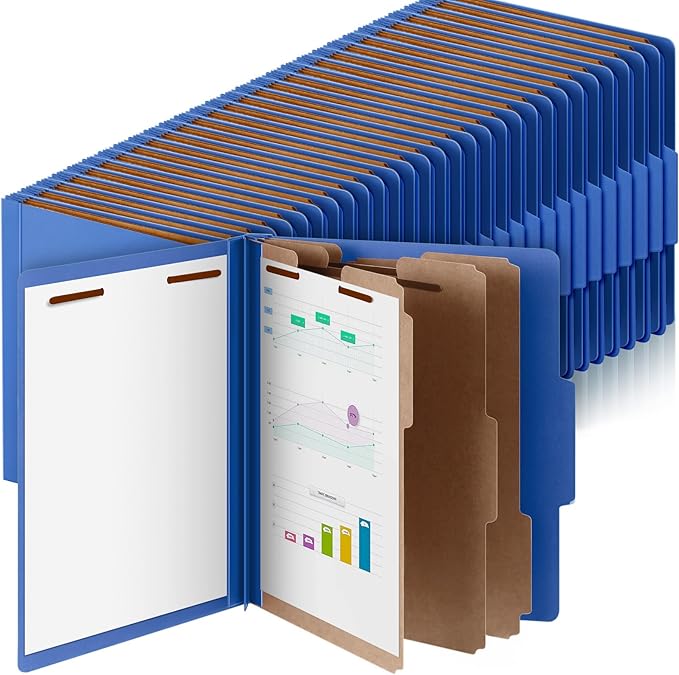 Skyygemm 60 Pcs Classification Folders Letter Size, 3 Divider Pressboard File Folder with Fasteners, Expanding File Organizer Bulk for Teachers, Clergy, Office, Church, Christmas Donations (Dark Blue)