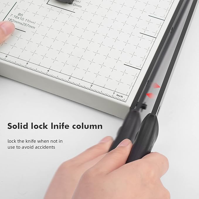 Guillotine Paper Cutter, 12 Inch Heavy Duty Guillotine, 12 Sheet Capacity Stack Paper Trimmer with Safety Blade Lock, 12" Cutting Length and Paper Cutter Slicer for Office Home School