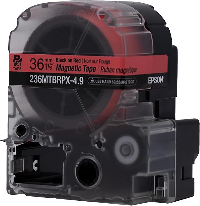 Epson LABELWORKS 236MTBRPX-4.9 Genuine Magnetic Tape Cartridge - Black on Red Magnet Label Maker Tape - 1.5" (36MM) Wide, 4.9 ft, Red