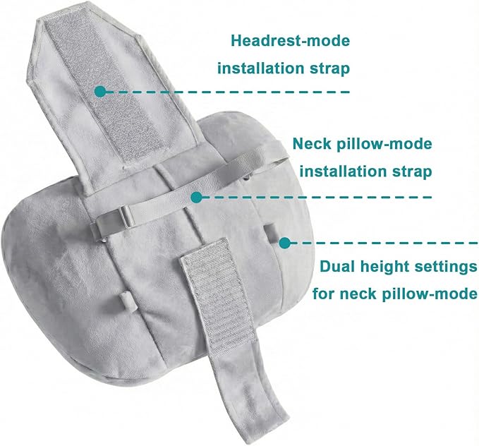 2PCS Car Pillow for Car Neck Pillow for Driving Seat Lumbar Support Soft Cushion with Extra Filling Accessories Back Support for Travel Nap and Trips Sleeping(Grey, Head)