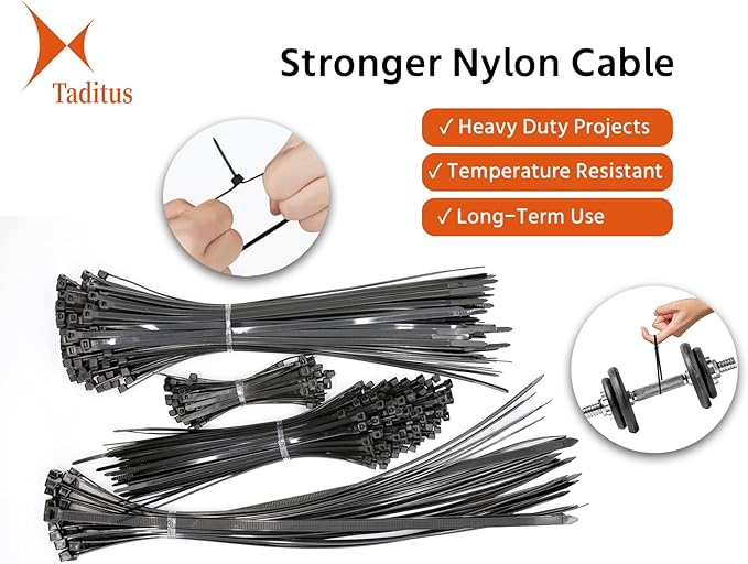 Zip Ties Heavy Duty Assorted Size, 4+8+12+16 Inch, 150 LBS Tensile Strength, 450 Pieces Pack, Self-Locking and Durable, for Indoor Outdoor Use, Black Nylon Cable Zip Ties
