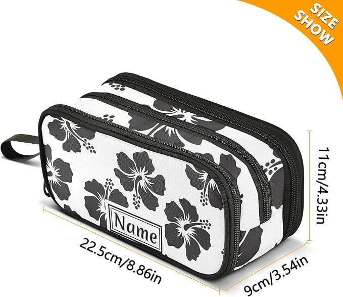 Custom Tropical Hawaiian Hibiscus Flowers Pencil Case Box Boys Girls Personalized Name Large Pencil Pouch Stationery Pen Bag Organizer for Kids Adults School