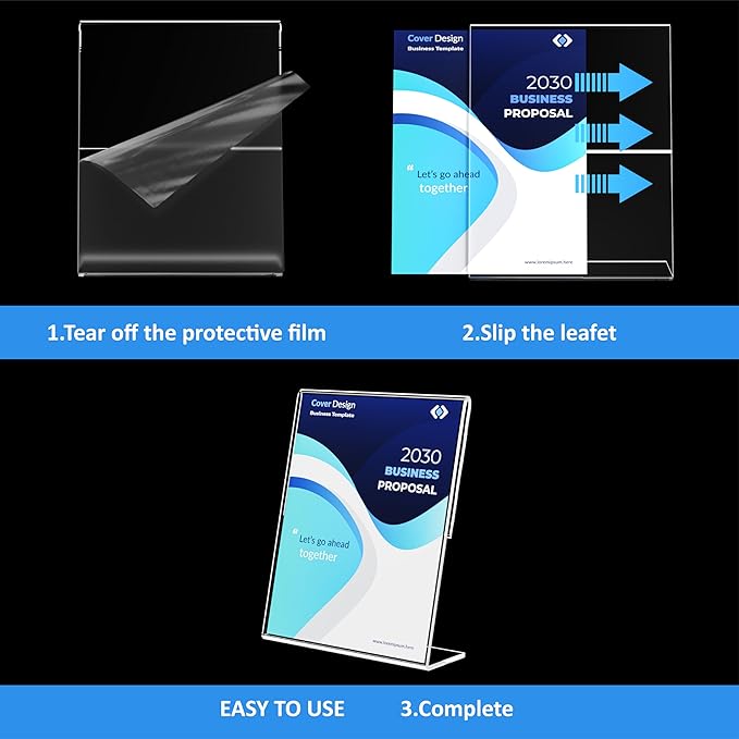 12 Pack Acrylic Sign Holder 8.5 x 11, Clear Desktop Acrylic Display Stands, L Shape Sign Holder, Plastic Flyer Stand for Displaying Posters Picture Flyers Menu