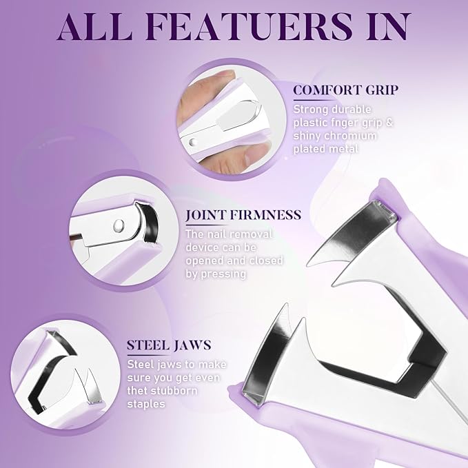 3 PCS Staple Puller Removal Tool,Professional Stapler Puller Staples Removal Tools for School Office Home,Claw Staple Remover(Pink,Blue,Purple)