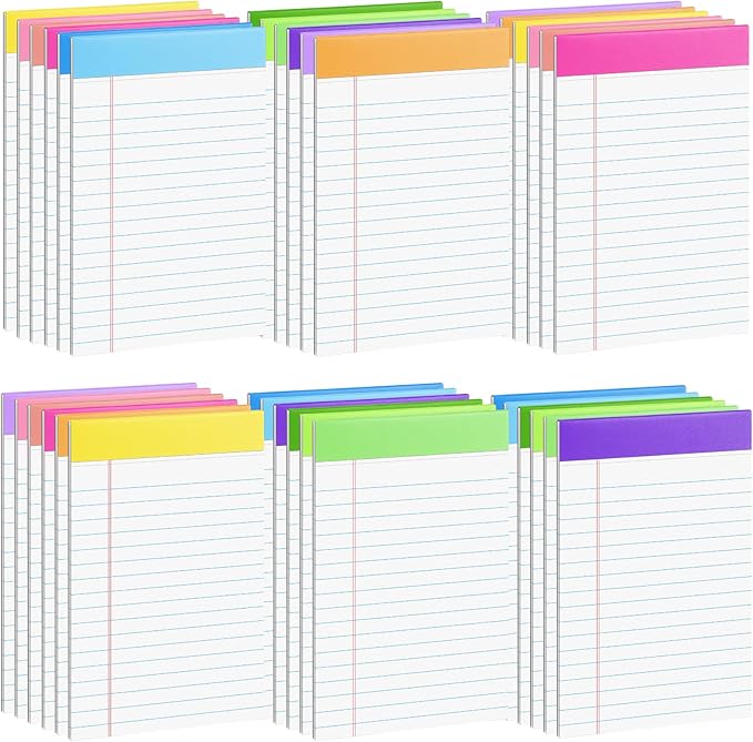 36 Pack Legal Pads Bulk, 5x8 Inch Rainbow Notepad, Note Pads College Ruled Perforated Memo Pad for Work Study Daily Note Taking List, Lined Writing Pads Memo Refills Notepads for Office Home School
