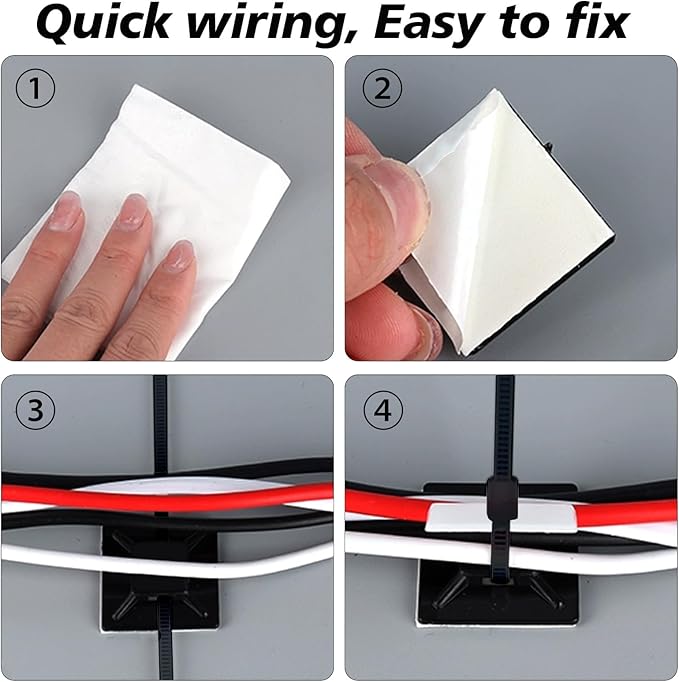 200Pcs Adhesive Zip Tie Mount, 1/2in Black Cable Tie Mount, Plastic Zip Tie Mounting Squares, Sturdy Zip Tie Sticky Mounting Pads for Cable Organizer (Black, 1/2"-200pcs)