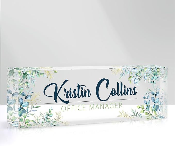 Custom Name Plate for Desk, Personalized Desk Name Plate on Clear Acrylic Glass, Appreciation Gifts for Teacher Employee Boss Coworkers Nurse, Office Desk Accessories for Women Men (Chartreuse)