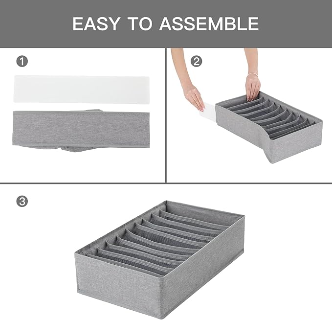 Qozary 4 Pack Drawer Organizers, 10 Grids Foldable Dresser Organizers for Clothing, Folded Clothes, T-shirt, Tank Tops, Camisoles, Underwear, Leggings, Baby Clothes