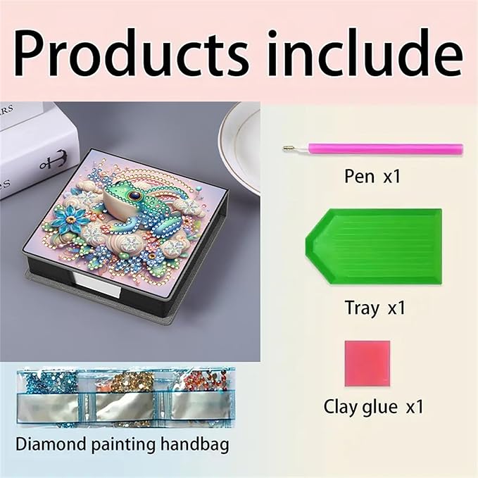 Frog Diamond Painting Note Box Memo Pad Holder,Animal Diamond Art Sticky Notes Organizer for Desk, Aesthetic Stationery Storage Case for Office,School Supplies (Frog)