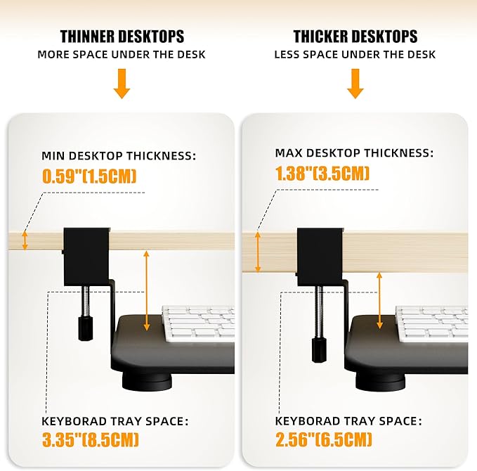 ERGOMAKER Keyboard Tray Under Desk, Pull Out Keyboard Tray with C Clamp Mount, 25.6" (29.7" Including Clamps) x 11.8" Slide-Out Platform Computer Drawer for Typing, Keyboard & Mouse Tray, Black