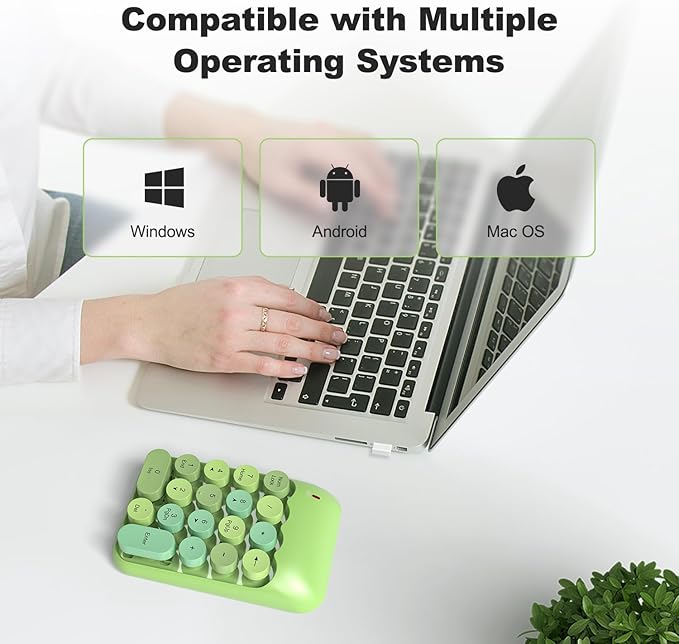 MOFII Wireless Number Pads - Green Numeric Keypad 18 Keys USB 2.4G Round Keycap Colorful Extensions Keypads, Financial Accounting Portable Numpad 10 Key for Laptop/PC/Notebook/Surface Pro