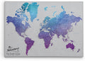 Gallery Wrapped - Vibrant Violet Watercolor World Push Pin Travel Map with pins