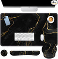 Britimes Black Gold Marble Keyboard Mouse Pad Set 4in1 Large Mousepad+Keyboard Wrist Rest+Mouse Wrist Rest+Coaster Ergonomic Design for Home Office Computer 35.4x15.7 inches