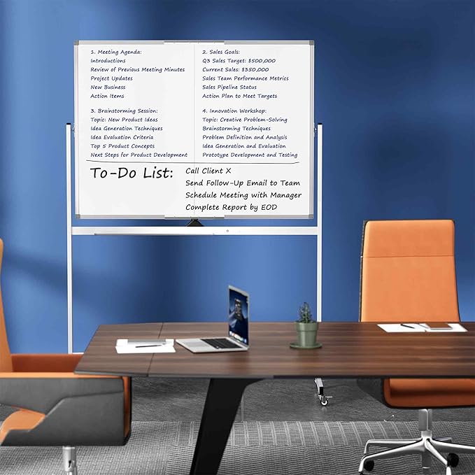 Large Rolling Whiteboard on Wheels, 48" x 36" Double-Sided Mobile White Board with Stand, 4' x 3' Portable Standing Magnetic Dry Erase Board Easel for Home Office Classroom School, Silver