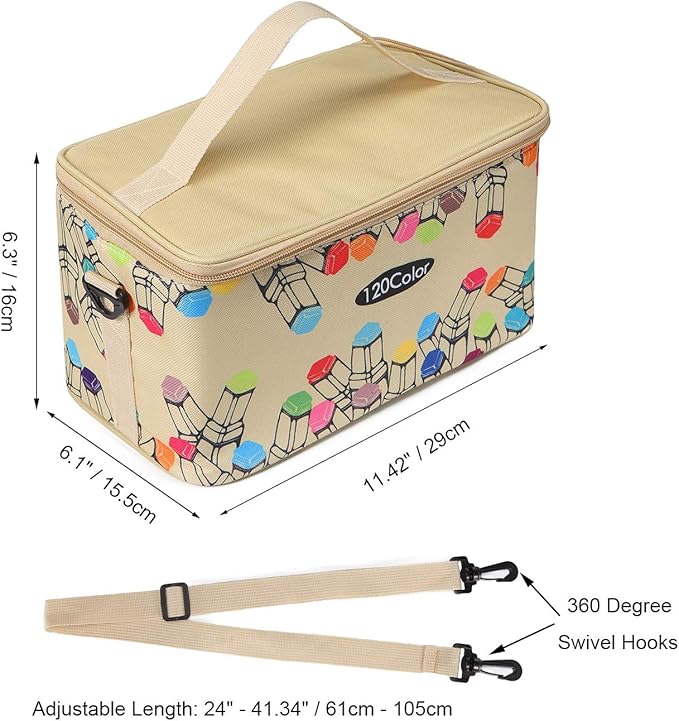 Toprema New Marker Pen Case Holder for 120 Markers Organizer Multifunctional Zipper Storage Carrying Bag with Pattern Khaki