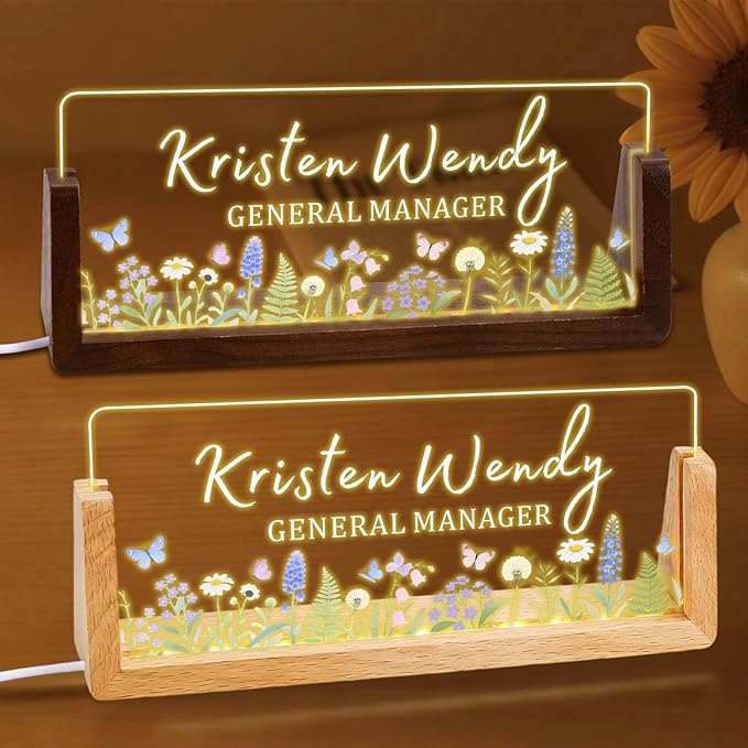 Ships Next Day, Custom Name Plate for Desk - Business Light Up Acrylic Desk Name Plate Personalized Elegant Office Gift for Boss Coworker Teacher Employee Appreciation Gift, Office Decor for Women Men
