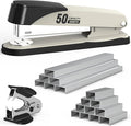 Metal Stapler Heavy Duty 50 Sheet Capacity with 1750 Staples and Staple Remover, Full Strip Staplers for Desk, No Jam, Non-Slip for Office & Classroom, White