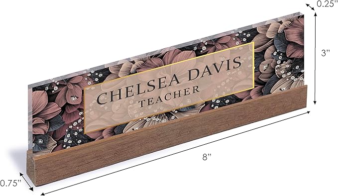 ARTBLOX | Office Personalized Name Plate Women Flower Design On Clear Acrylic Glass for Desk with Business Card Holder