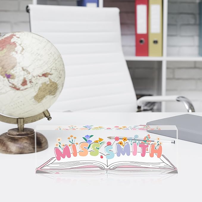 Teacher Name Plate for Desk, Desk Name Plate Personalized Acrylic Office Desk Decor, Teacher Appreciation Gifts The Office Gifts for Teacher