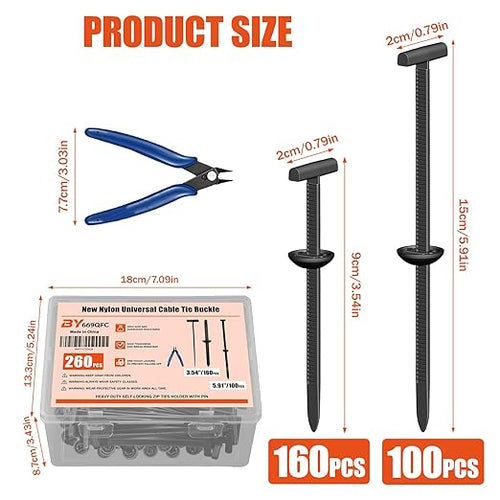 260 PCS 2026 New Upgrade Nylon Universal Cable Tie Buckle, with Clear Storage Box, Double-Sided Style Cable Tie Buckle, 5.91IN Extended Length Zip Tie for Car Repair (Fender, Bumper, Trunk Liner)