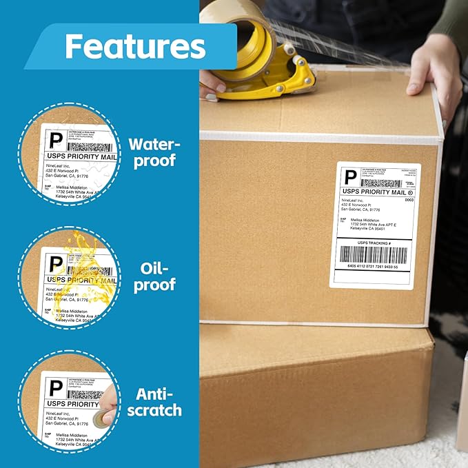 NineLeaf 4 Roll 4''x6'' Direct Thermal Shipping Address Labels with 500 Labels/Roll Compatible for Zebra 2844 ZP-450 ZP-500 ZP-505 Eltron Rollo Thermal Label Printers