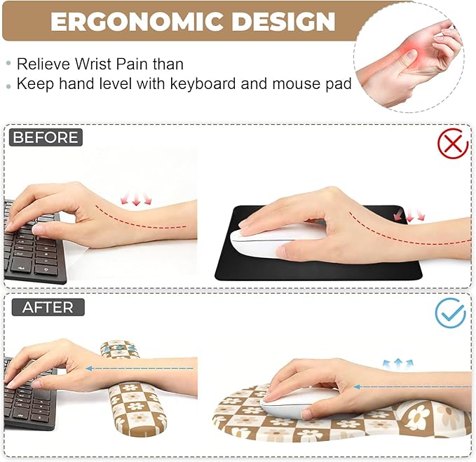 Mouse Pad with Wrist Rest, 3-in-1 Premium Lycra Fabric Memory Foam Ergonomic Wrist Support for Keyboard, Laptop & Desktop, Pain Relief Mousepad with Non-Slip PU Base for Office & Home (Flower Plaid)