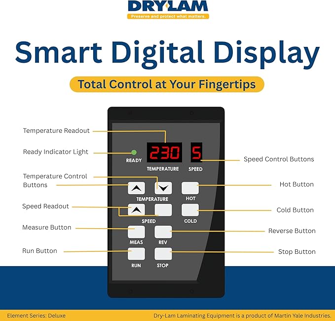Dry Lam CL-27DX Deluxe Thermal Laminator, 27" Wide Format Laminating Machine with LED Display, Heated Rollers, Variable Speed and Temperature Controller - Element Series