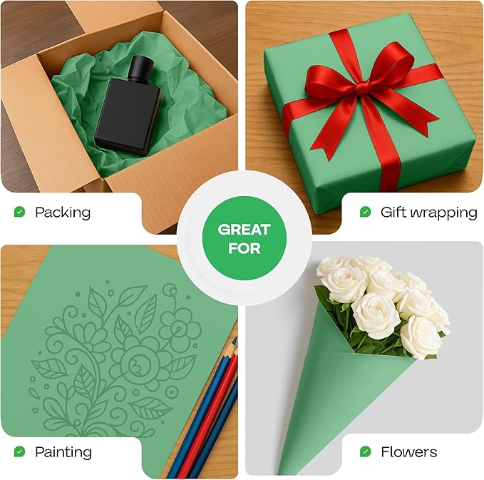 Christmas Green Kraft Paper Roll 12" x 1200" (100 ft) with Cutter - USA-Made Wrapping Paper for Packing, Moving, Shipping & Crafts/Arts - 100% Recyclable Natural Craft Material by IDL Packaging