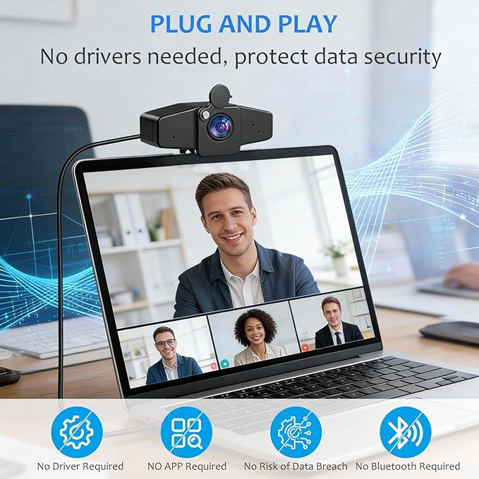 POHO 4K Webcam with Autofocus 60FPS, Built-in Privacy Cover and Microphone for PC, Zoom, Skype, YouTube and Streaming