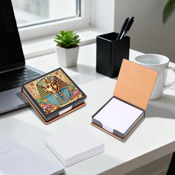 Pharaoh Diamond Painting Kit Note Box,Memo Paper Storage Box Diamond Art,Sticky Note Holder Diamond Art,Diamond Painting Memo Pad For Office Desk. (Pharaoh)