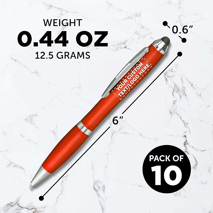 DISCOUNT PROMOS Custom Plastic Stylus Pens Set of 10, Personalized Bulk Pack - Black Ink, Great for Office, School, Business, Tradeshows, Events - Orange