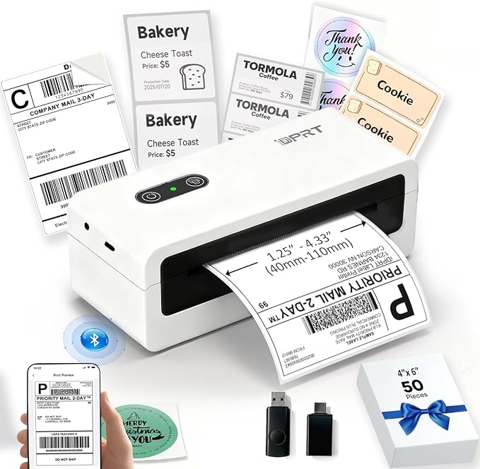 iDPRT Bluetooth Thermal Shipping Label Printer, 4x6 Wireless High-Speed Label Maker for Small Business, Compatible with Android, iPhone, Windows & Mac for Amazon, Ebay, Shopify, USPS, SP460BT
