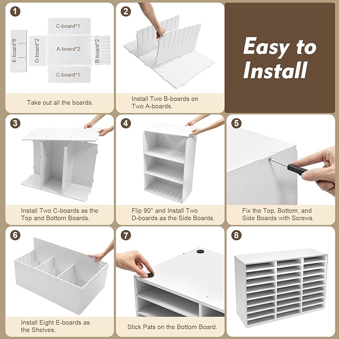 27 Slot Literature Organizer, Vertical Desktop File Sorter Mail Center with Thickened PVC Board, Vertical Paper Storage Cabinet for Classroom, Home & Office (27 Slots White)