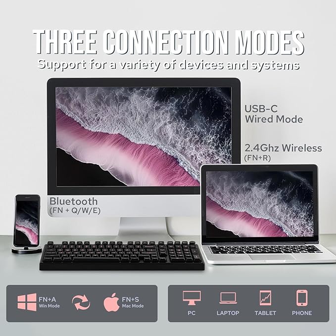 EPOMAKER Galaxy100 QMK/VIA Wireless Gaming Keyboard, Aluminum Shell, BT/2.4Ghz/USB-C, Pre-Lubed Hot-Swappable Linear Switches, NKRO, RGB Backlit (Black, Wisteria Linear Switch)